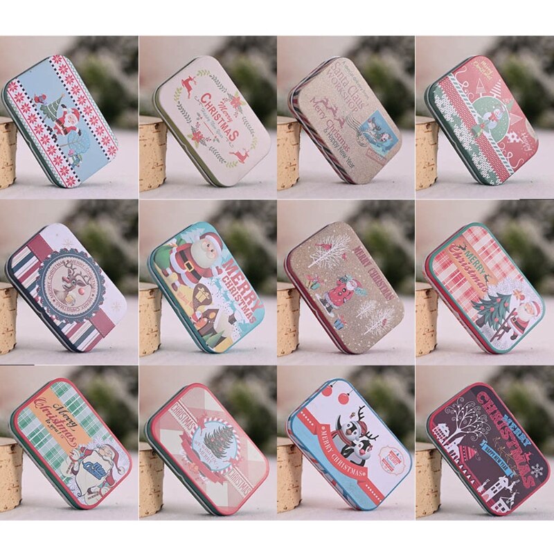 Christmas Embossing Tinplate Empty Tins Candy Cookie Storage Container Decorative Box Kids: B