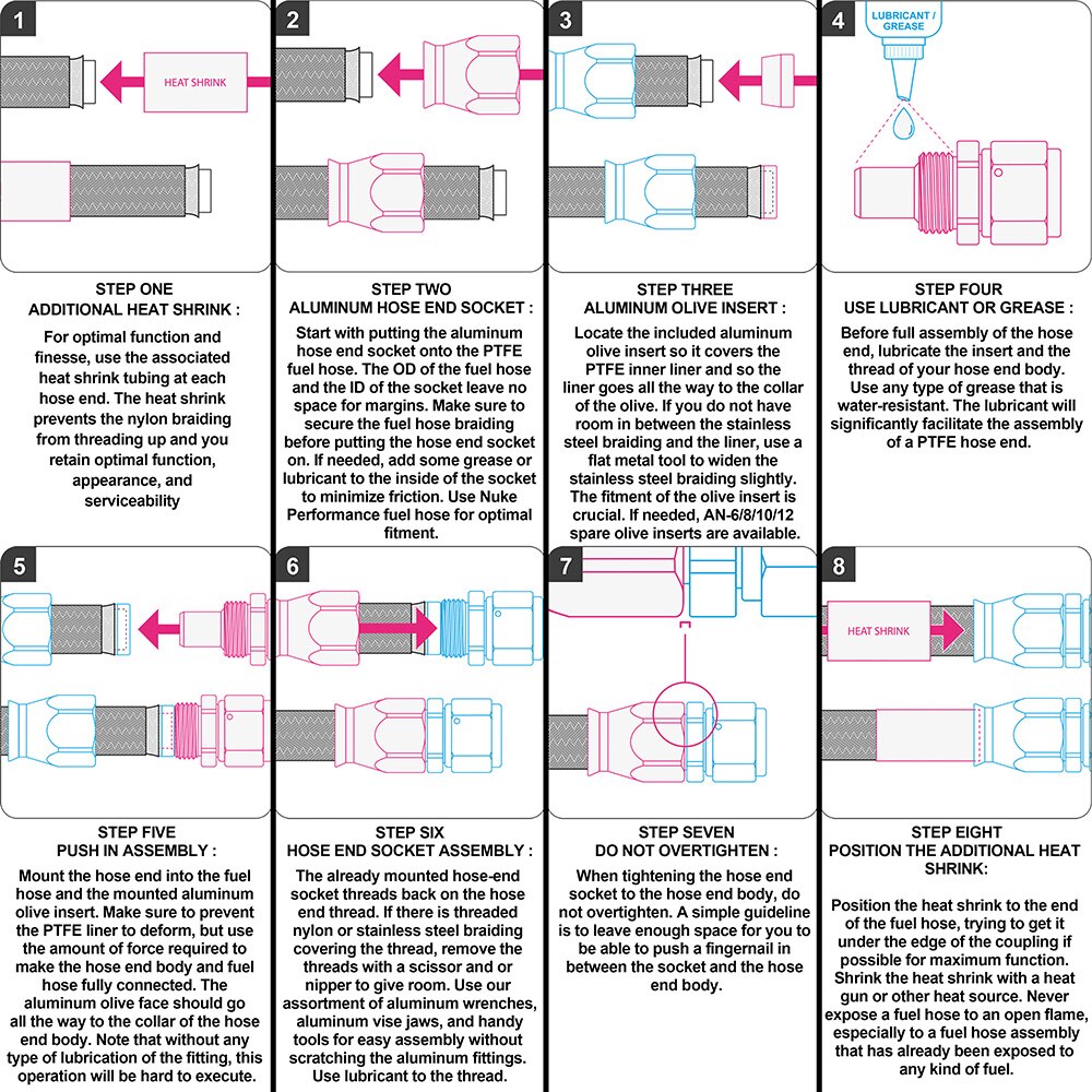 10/20 meter 3m/6m an6 an8 an10 ptfe oljedrivstoffslange med nylonflettet innside av ptfe