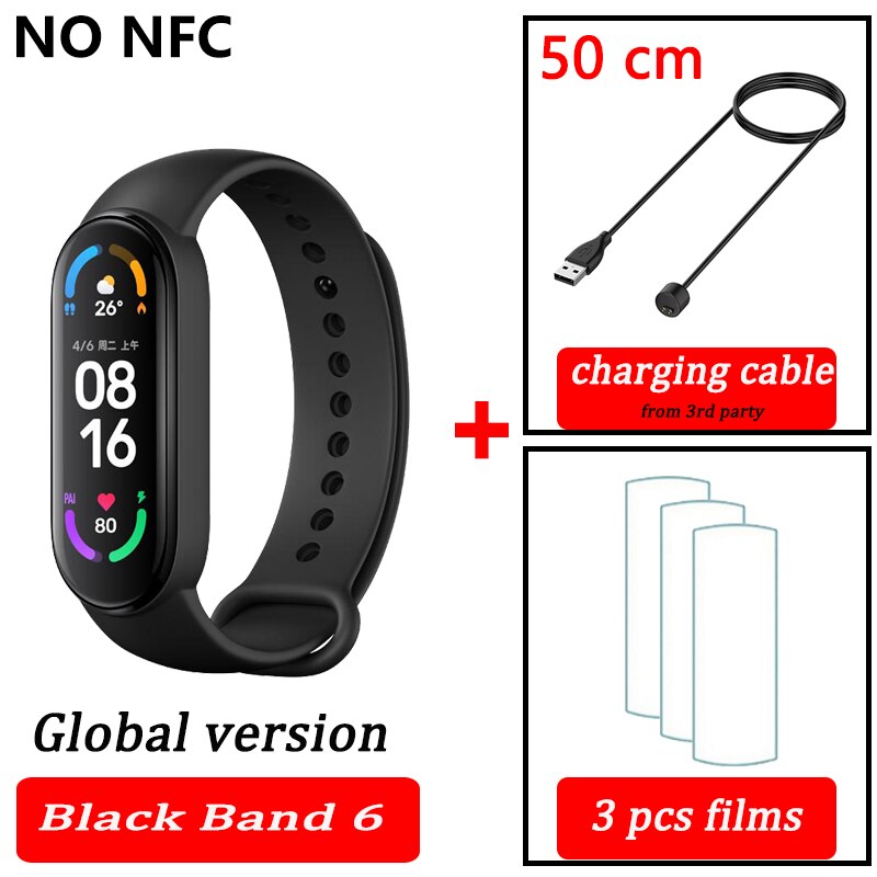 Xiaomi Mi Band 6 wersja globalna kolor AMOLED tlen krwi inteligentny zespół Fitness Traker tętno Bluetooth: black global charger