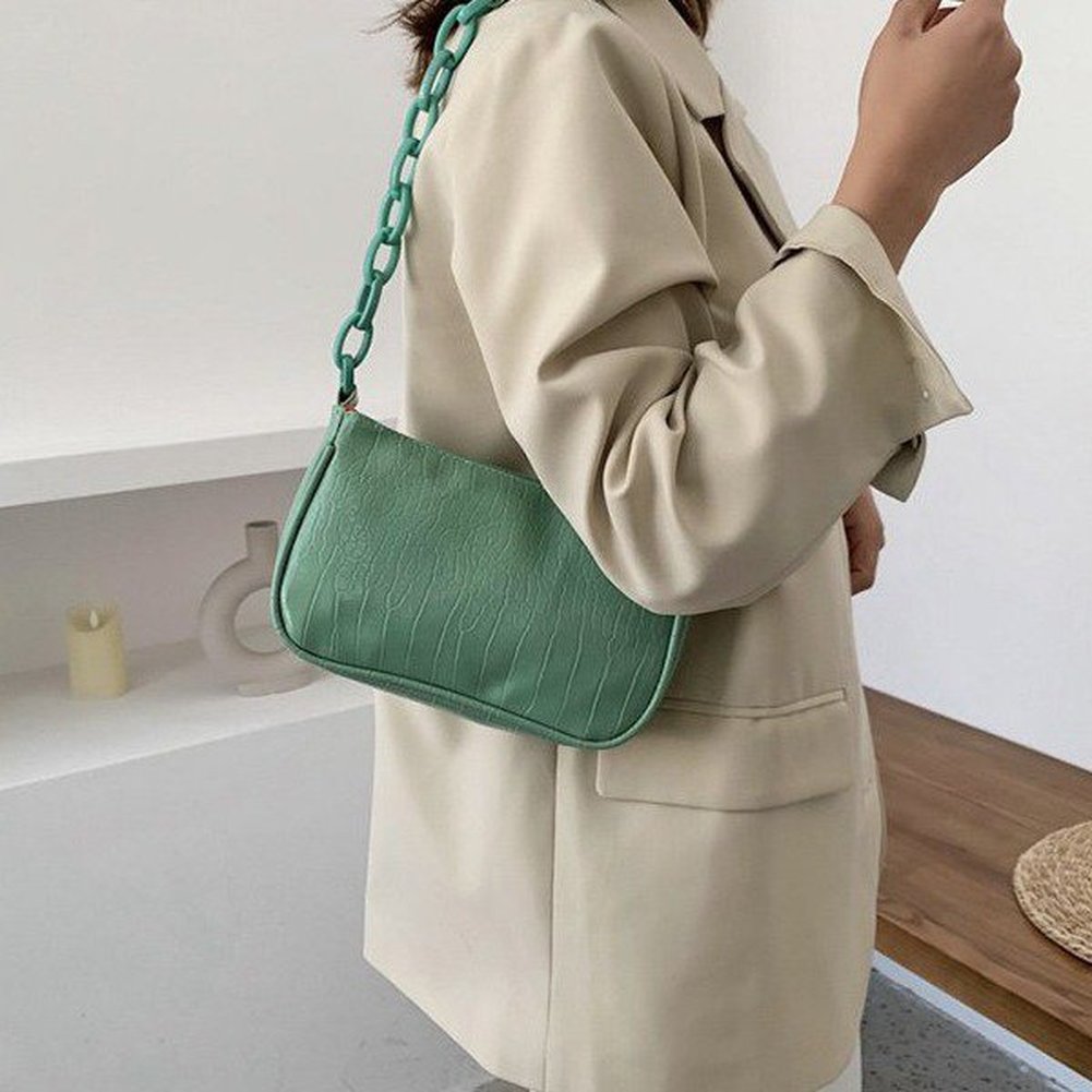 Bolso Baguette con de cocodrilo para mujer, cadena de Color caramelo , Bolso pequeño de hombro para mujer, moderno, bolso para axila de cuero