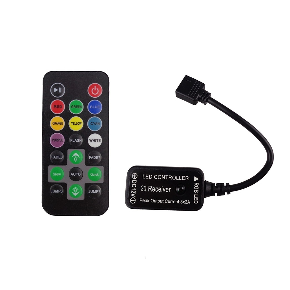 DC 12V 6A LED Controller Mini RGB Remote Control IR Infrared 20 Keys 4pin Connect For 5050 3528 SMD Strip Light JQ
