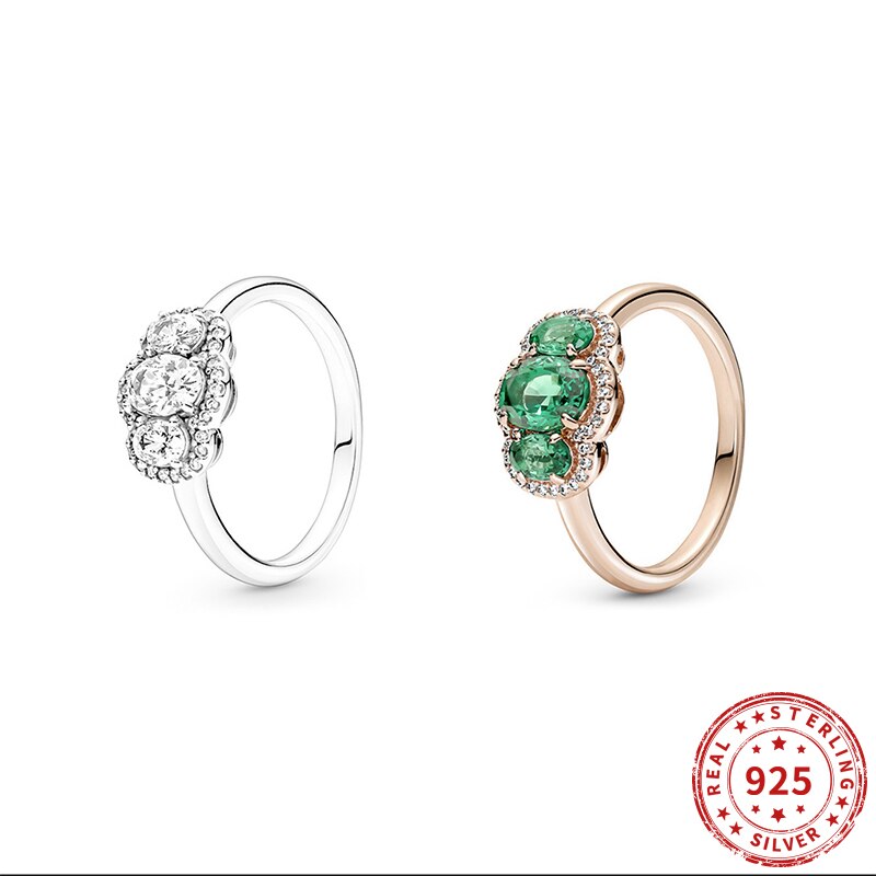 Original 925 Sterling Silber Drei Stein Ring Pandola Pflastern CZ Ring Öffnen Hochzeit Ringe Für Frauen modisch