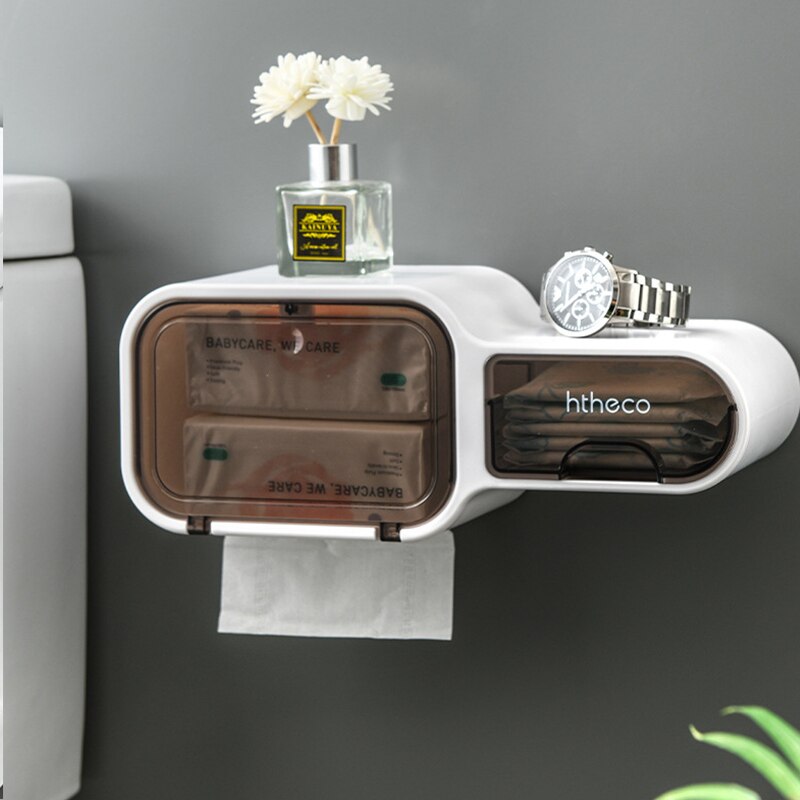 Bathroom Toilet Paper Holder Paper Tissue Box Plastic Toilet Dispenser Wall Mounted Roll Paper Storage Box Free Punching