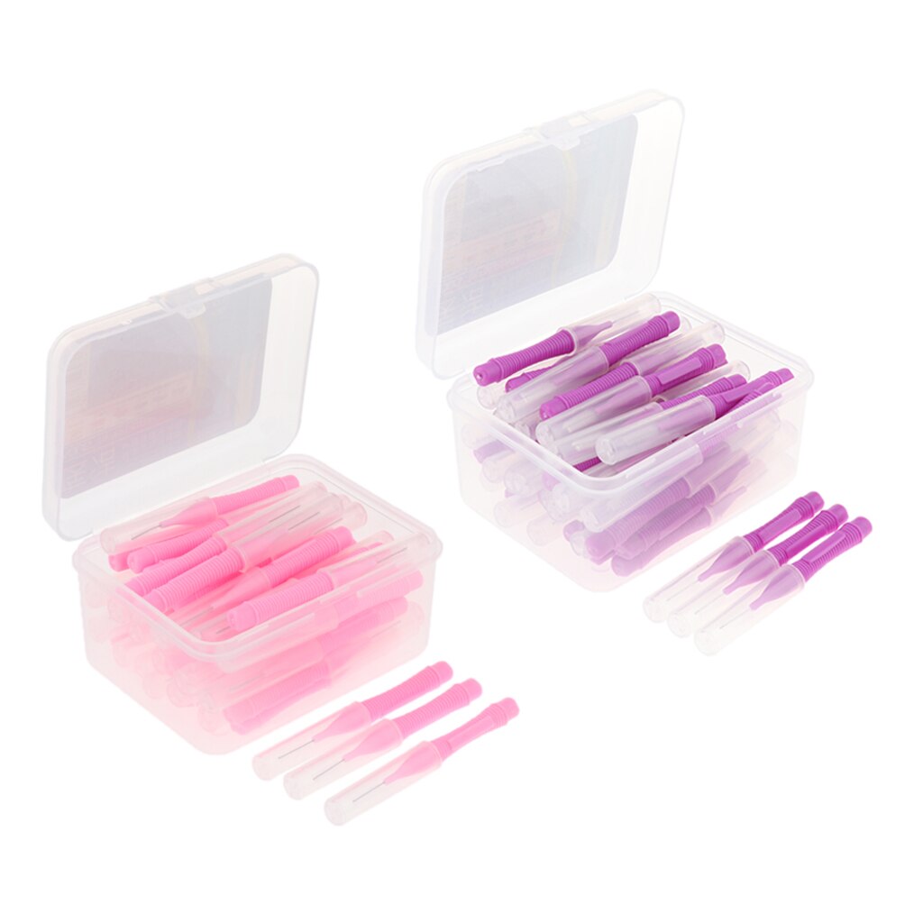 80 Packs Inter Brush Tooth Pick Flosser Toothpick Purple+Pink