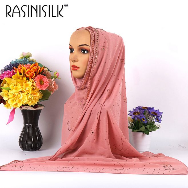 en promo | Promo! Foulard musulman en mousseline de soie pour femmes | Écharpe supérieure avec des strass et des diamants scintillants, écharpe longue et châle, foulard de style islamique malaisien