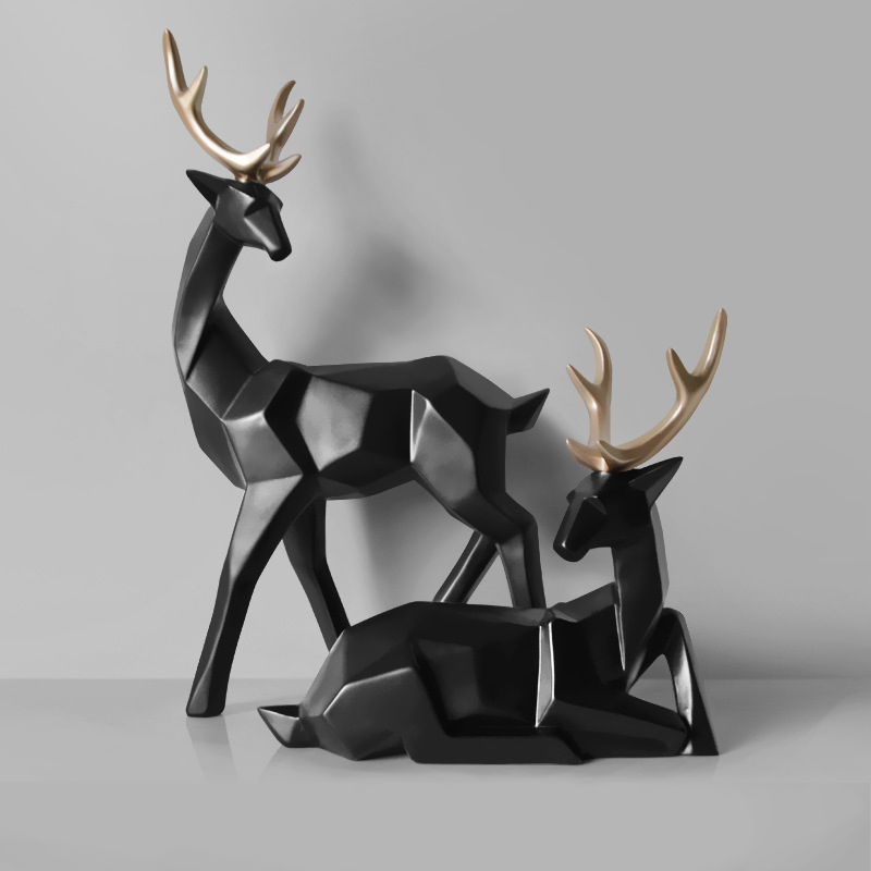 Nordisk stil 3d solid geometri heldig hjort ornamenter harpiks håndværk boligindretning til dekoration kontor skrivebordsfigurer: Sort b