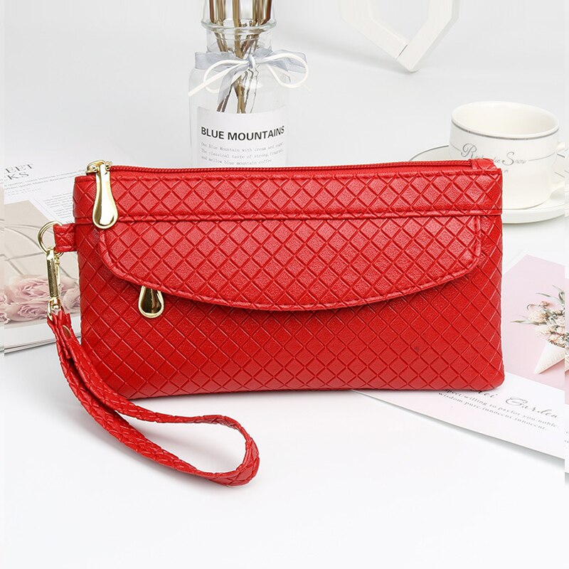 Bolso de mano de PU para mujer, cartera larga informal, monedero de grano Litchi, bolsa con cierre para muñeca, bolsillo para teléfono, tarjetero de crédito: B-3