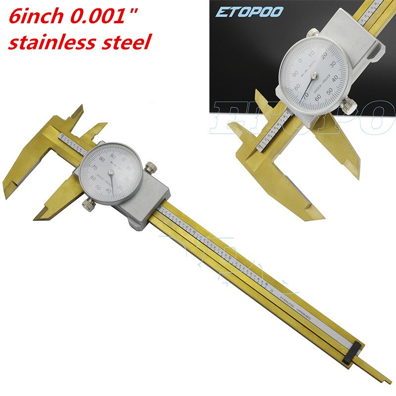 150mm 0.02mm/0.001&quot; stainless steel dial vernier caliper dial gauge plastic dial gauge thickness measuring tools: 6inch Titanium