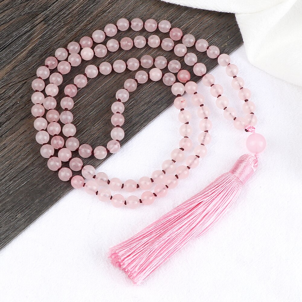 6mm rosa chalcedônia multicamadas pulseira de alta qualidade 108 contas borla pingente colar oração energia cura pulso pulseiras presente