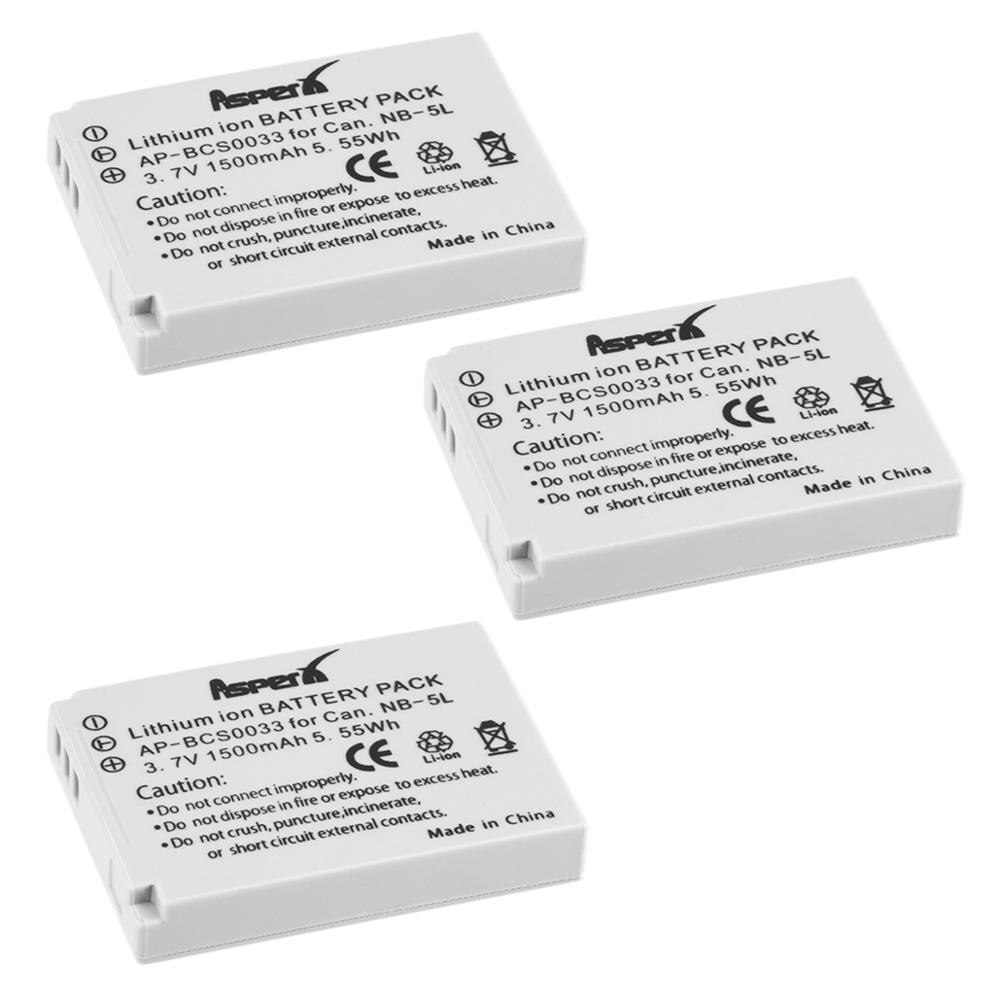 1x 1500mAh NB-5L NB 5L NB5L Camera Battery For Canon S110 SX200 SX210 SX220 SX230 IS HS IXUS 800 850 860 870 990 SD 950 970: 3 Batteries