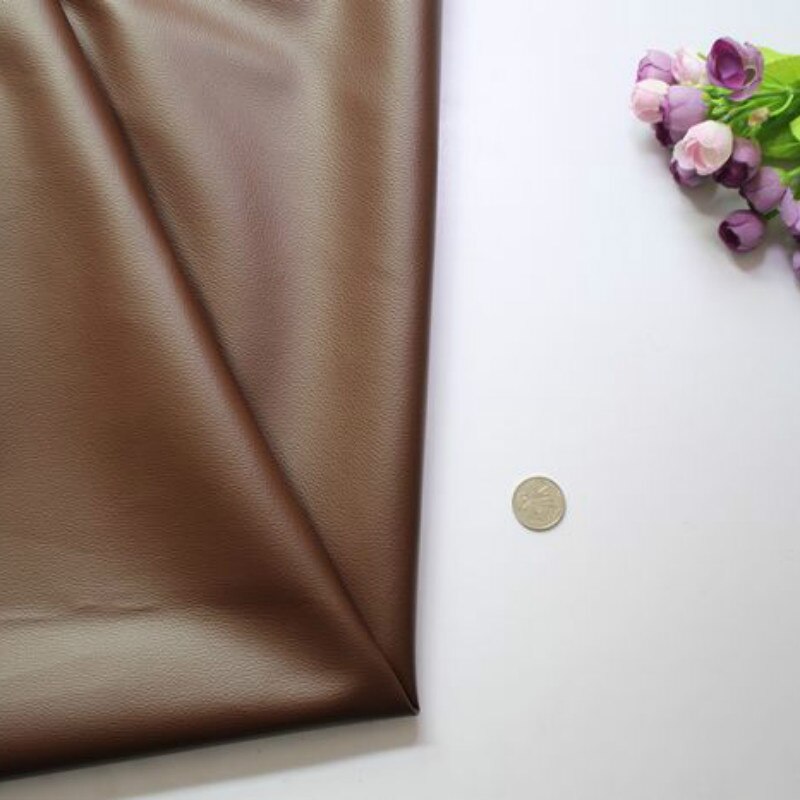 Brown Printing Faux Sewing PU Leather Fabric Handmade Pure Color Small Pebbled PU leather Abrasion-Resistant Leather Material