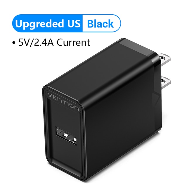 Caricabatterie USB Vention 5V 2.4A caricabatterie da muro USB veloce adattatore ue per iPhone X 8 7 iPad caricabatterie per telefono cellulare Samsung S9 S8 Xiaomi Mi8: 2.4A US Plug Black