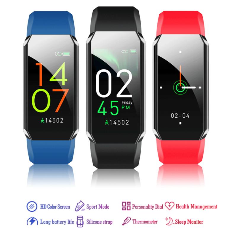 Smart Horloge Armband Lichaamstemperatuur Monitor Hart Fitness Tracker Bloeddruk IP67 Waterdichte Oproep Herinnering Smart Horloge