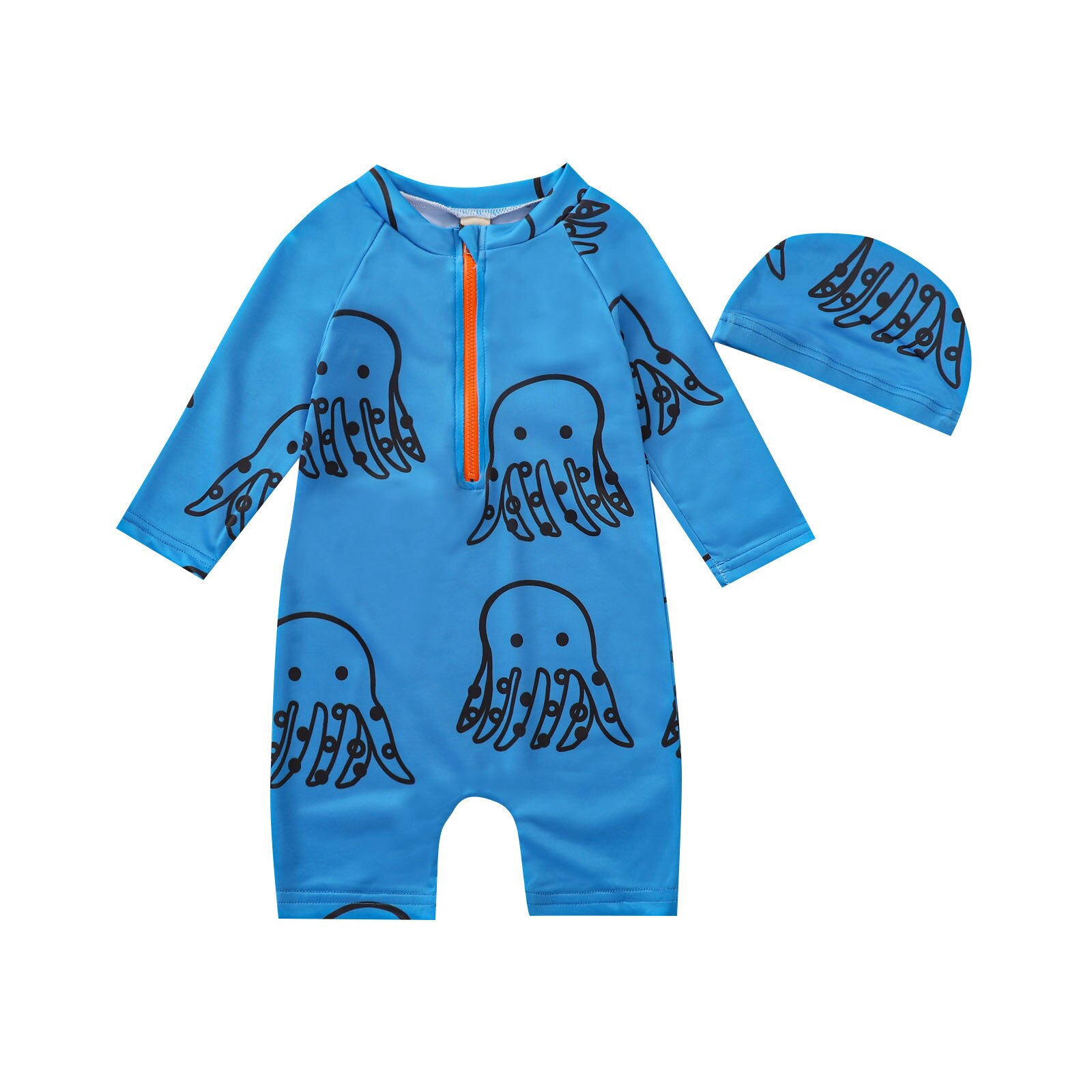 Baby Boy Badmode Een Stuk Badpak 1-6y Peuter Jongens Lange Mouwen Cartoon Swimwears Met Badmuts Kostium Kapielowy: 3-4Y	