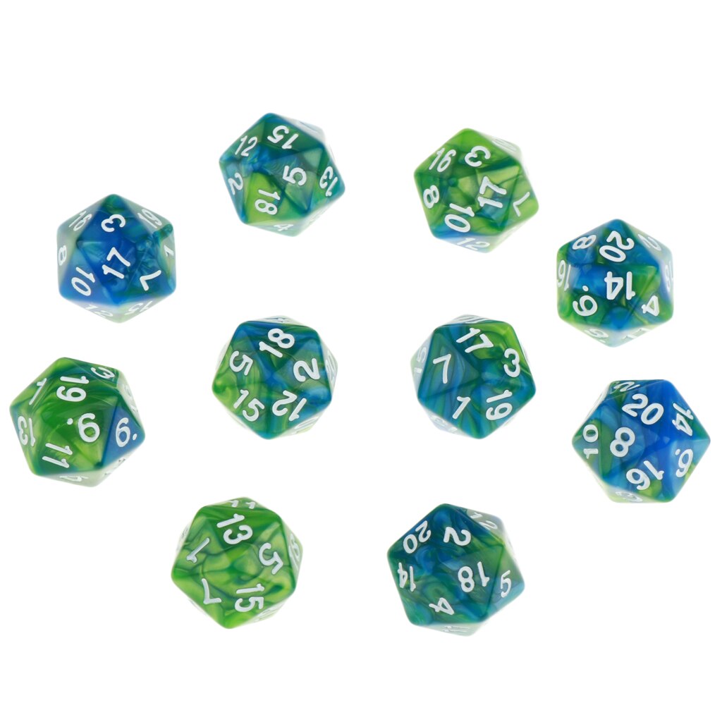 20 -sidig  d20 tärningar dubbelfärger tärningar för att spela dnd d & d rpg brädspel och matematikundervisning, pack  of 10: Grön lila