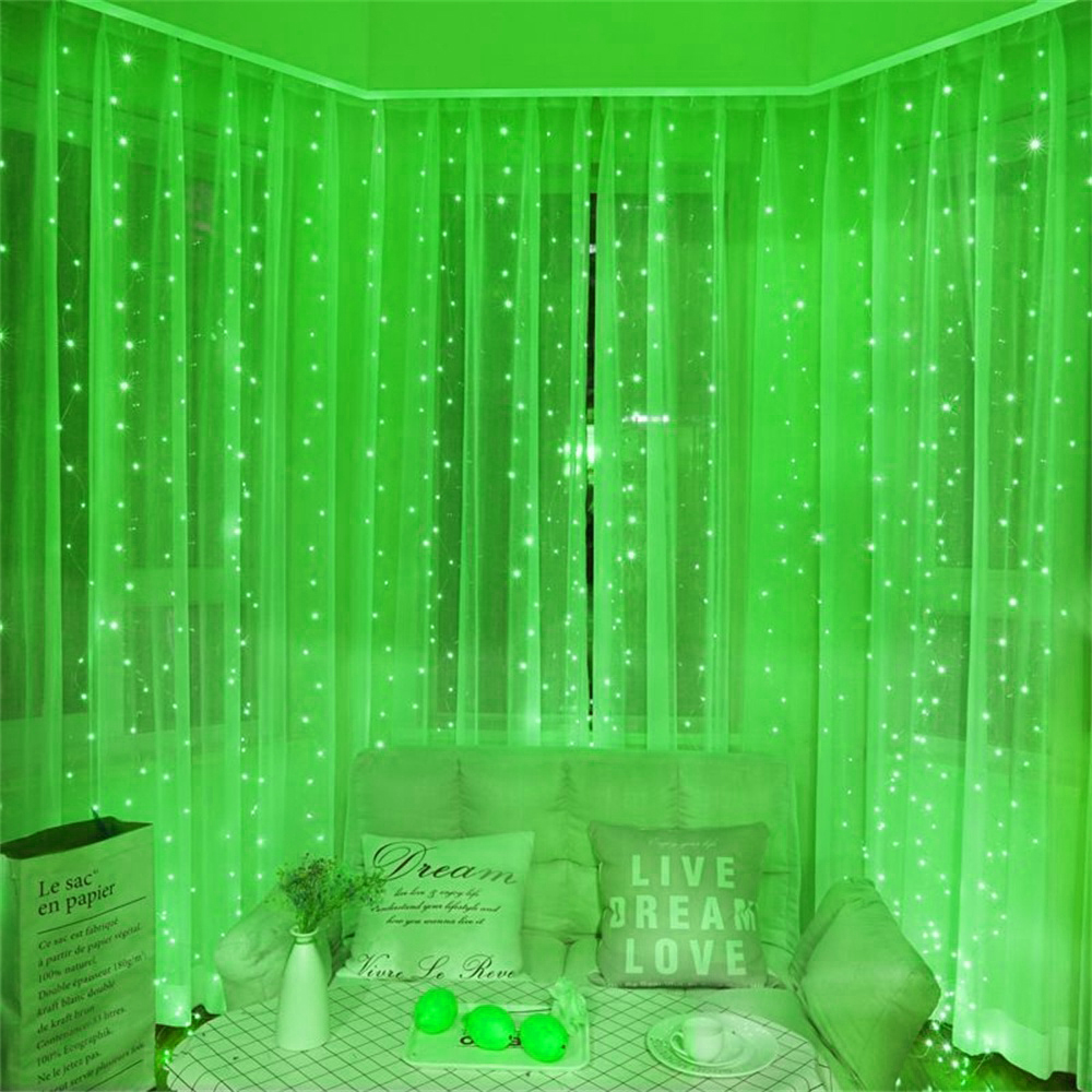 Cortina de luces LED USB, 8 modos, guirnalda de luces con Control remoto, cadena de luces, decoración navideña para boda, dormitorio, lámpara de Año: 4XL / Amarillo claro