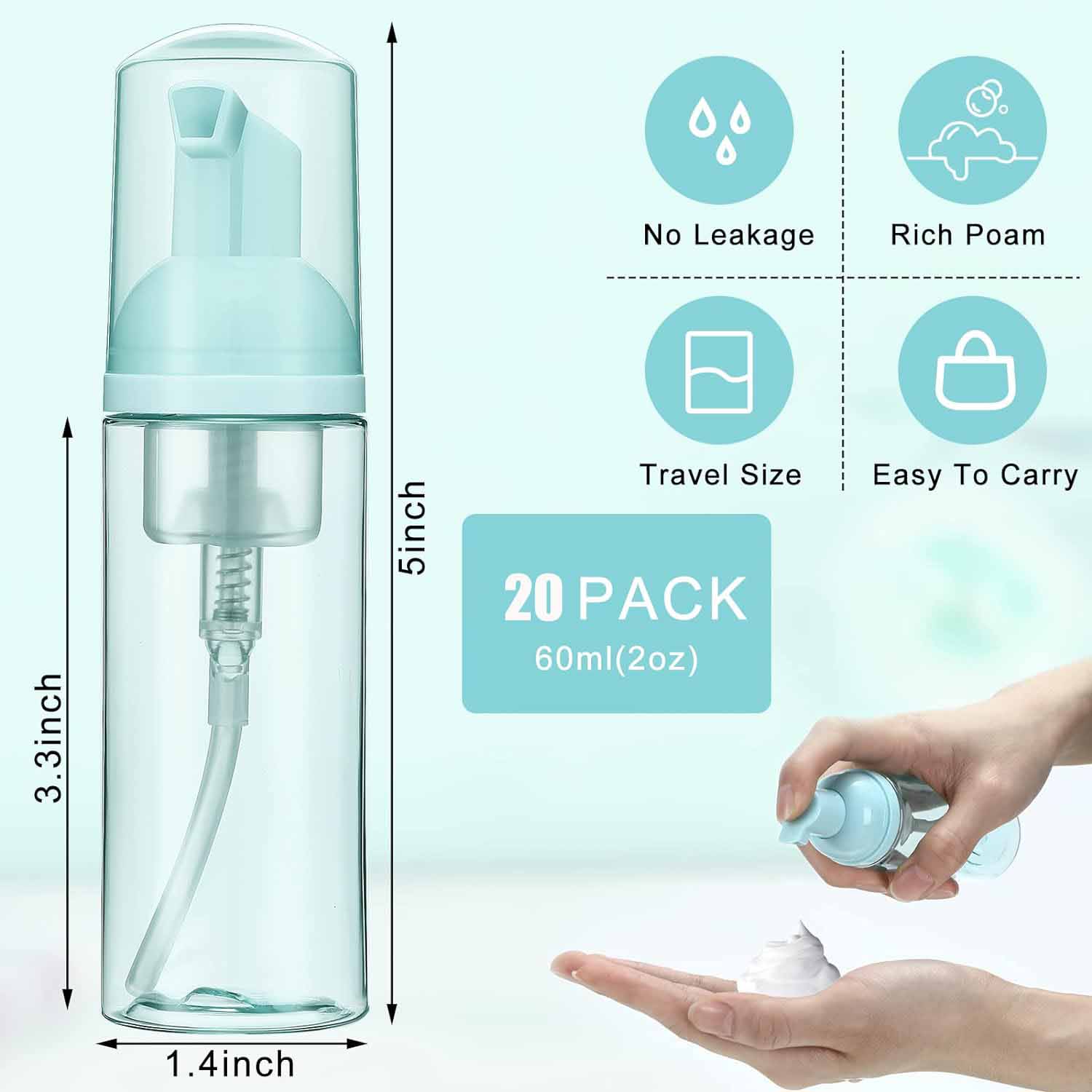 10pc flasker med skummende såpe, tom plastmousse, ansiktsrens, pumpeflaske, reise, påfyllbar lotion, sjampo-dispenser , 60ml