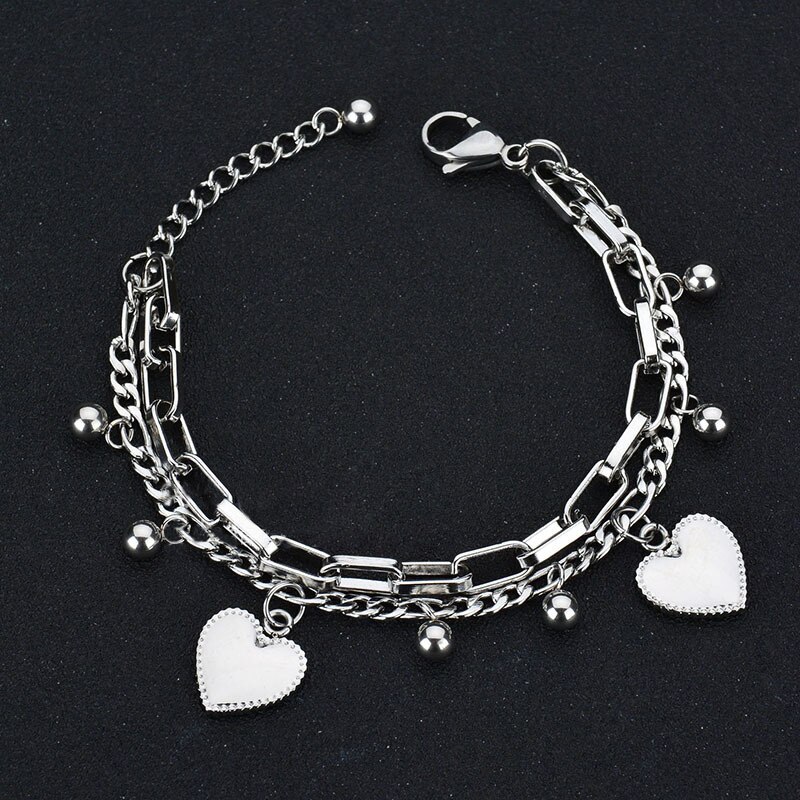 Multi-layer Stainless Steel Heart Round Beads Ladies Bracelet Love Ornaments Gold Silver Color Sweet Student Bracelet