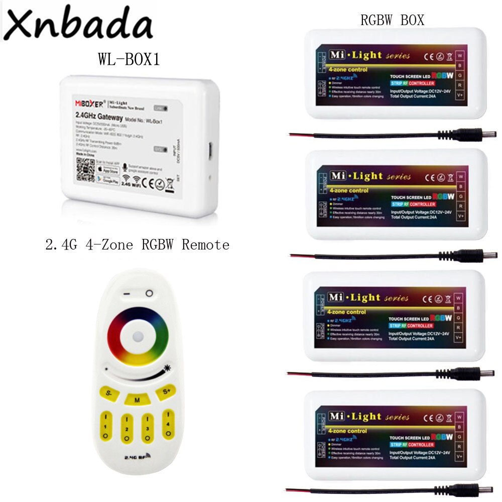 MiBoxer RGBW LED Controller Milight RF Touch Remote,2.4G Wireless WIFI APP IOS Android,RGBW 4-Zone LED Controller For Led Strip