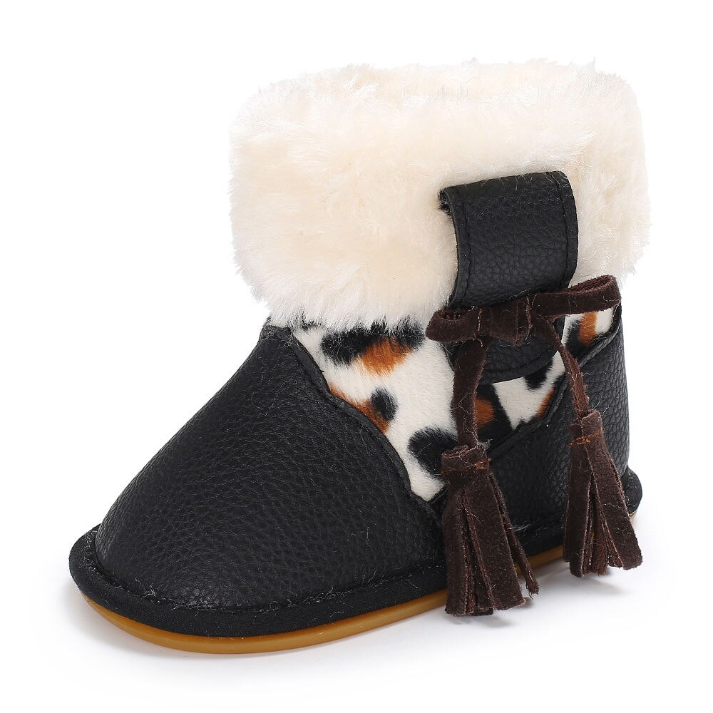 Newborn Moccasins Infant Toddler Baby Girls Snow Boots Winter Rubber Thick Snow Plush Boots Leopard Print Keep Warm Shoes 0-18M: Model 2 / 0-6 Months