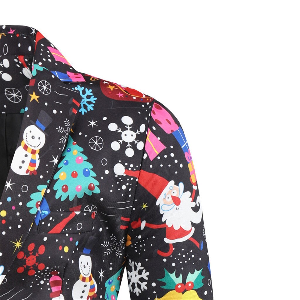 Men's Christmas Suit Jacket Blazers Candy Tree Snowmen Printed Adults Xmas Fancy Dress Jacket Men Floral Print Blazers
