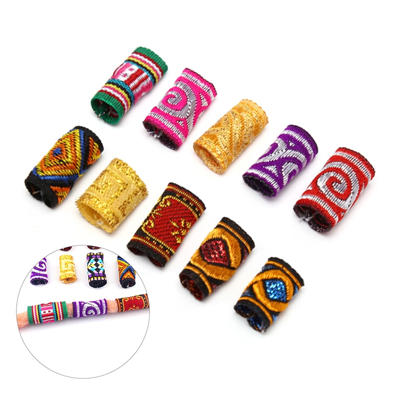 10 pièces/lot Hiphop broderie tissu cheveux tresse redoute Dreadlock perles Clips manchette chapeaux bijoux pour hommes femmes aléatoire