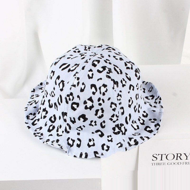 Vår sommar baby flickor solhatt tecknad leopardmönster bomull baby hatt barn pojkar hink hatt barn sol mössa: Ljusblå
