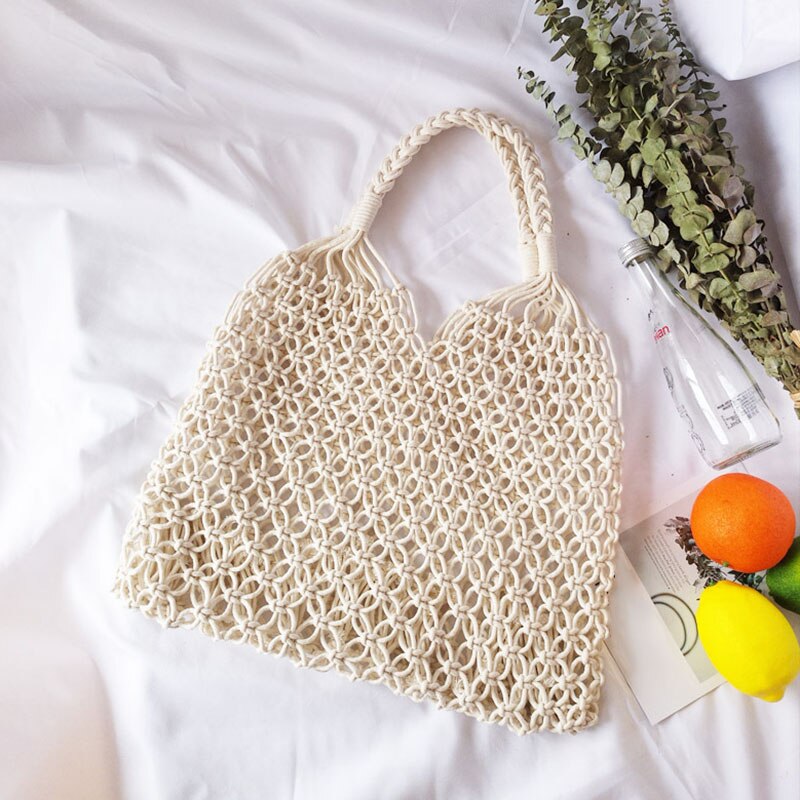 Dames damesmeisje geweven schoudertas handtas rits katoenen draad vintage voor reizen strand xr