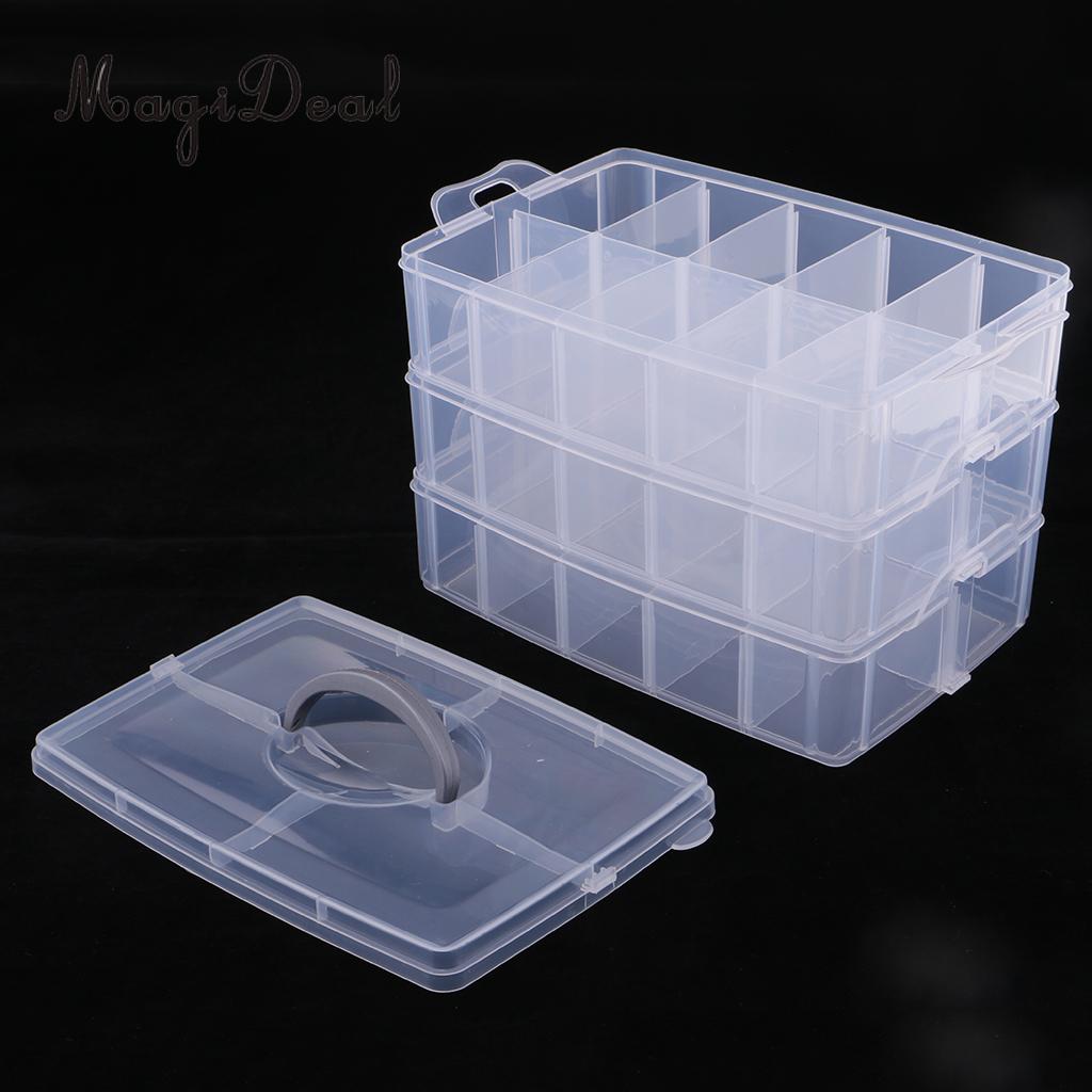 3 Lagen Stapelbaar Verstelbare 30 Compartiment Sieraden Verdelers Box Organizer Clear Plastic Kralen Case Opslag Container