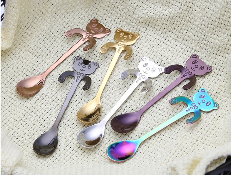 Fargerik rustfritt stål panda skje, liten espresso skje, morsom skje oppheng, teselskap stiring scoop, katt te skje