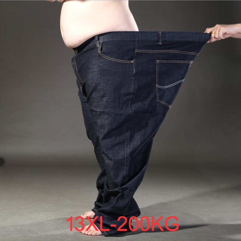 Lente Plus Size Jeans Mannen 11XL 12XL 13XL Broek Broek Oversize 56 Jeans Elasticiteit Straight Katoenen Broek Grote Jeans Zwart 58
