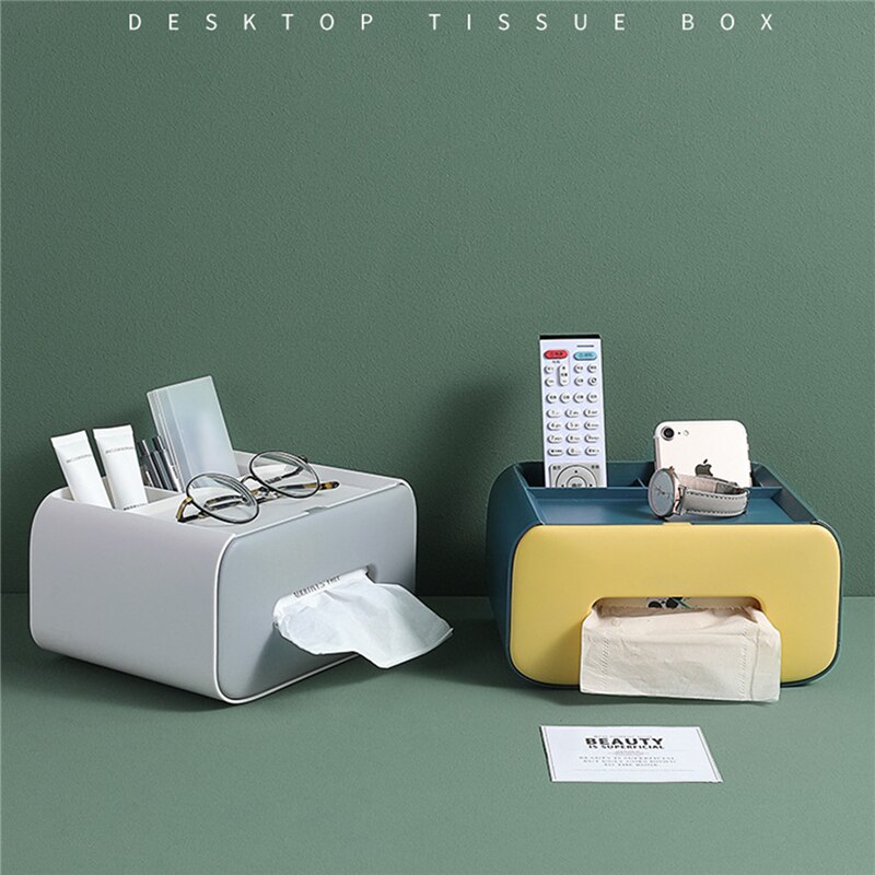 Universal Multifunctional Tissue Box ABS PP Separate Storage Box for TV Controller Mobile Phone Glasses Pen Makeup Tool