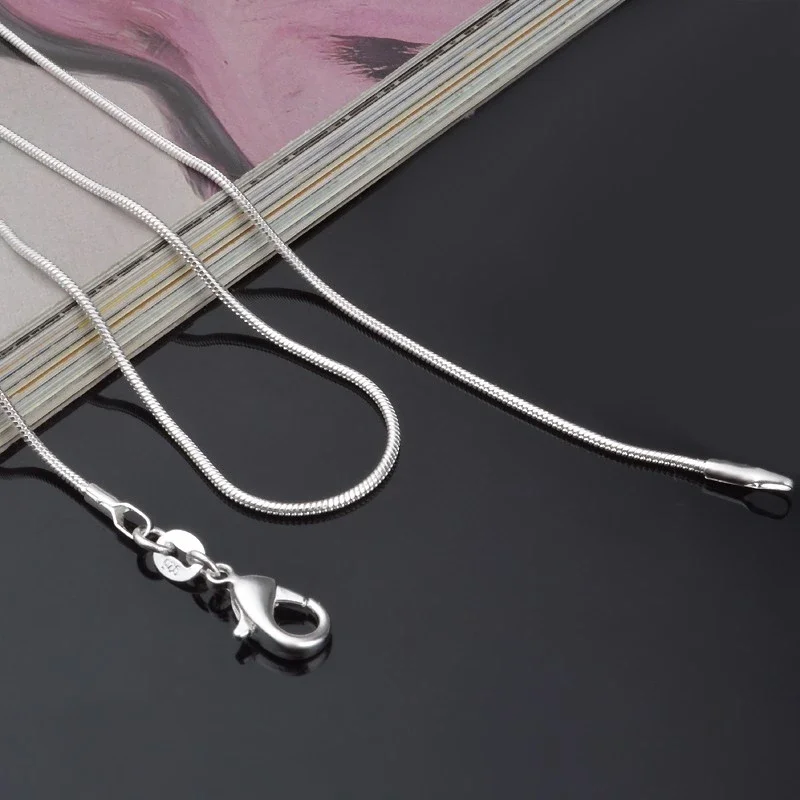 collar fino de plata de ley 925 para mujer, joyería de plata de , cadena de serpiente, collar de 1mm 16 18 20 22 24"