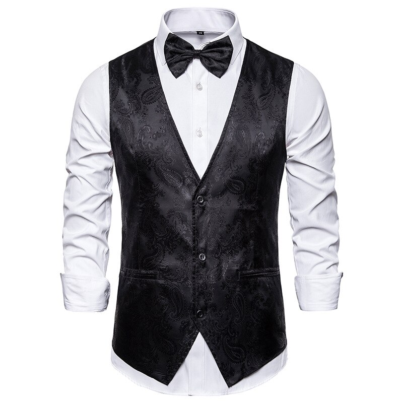 Rød blomstret jacquard vest mænd chaleco hombre mærke slim fit vest vest mænd bryllup virksomhed formel kjole veste mænd xxl: Sort / Xxl