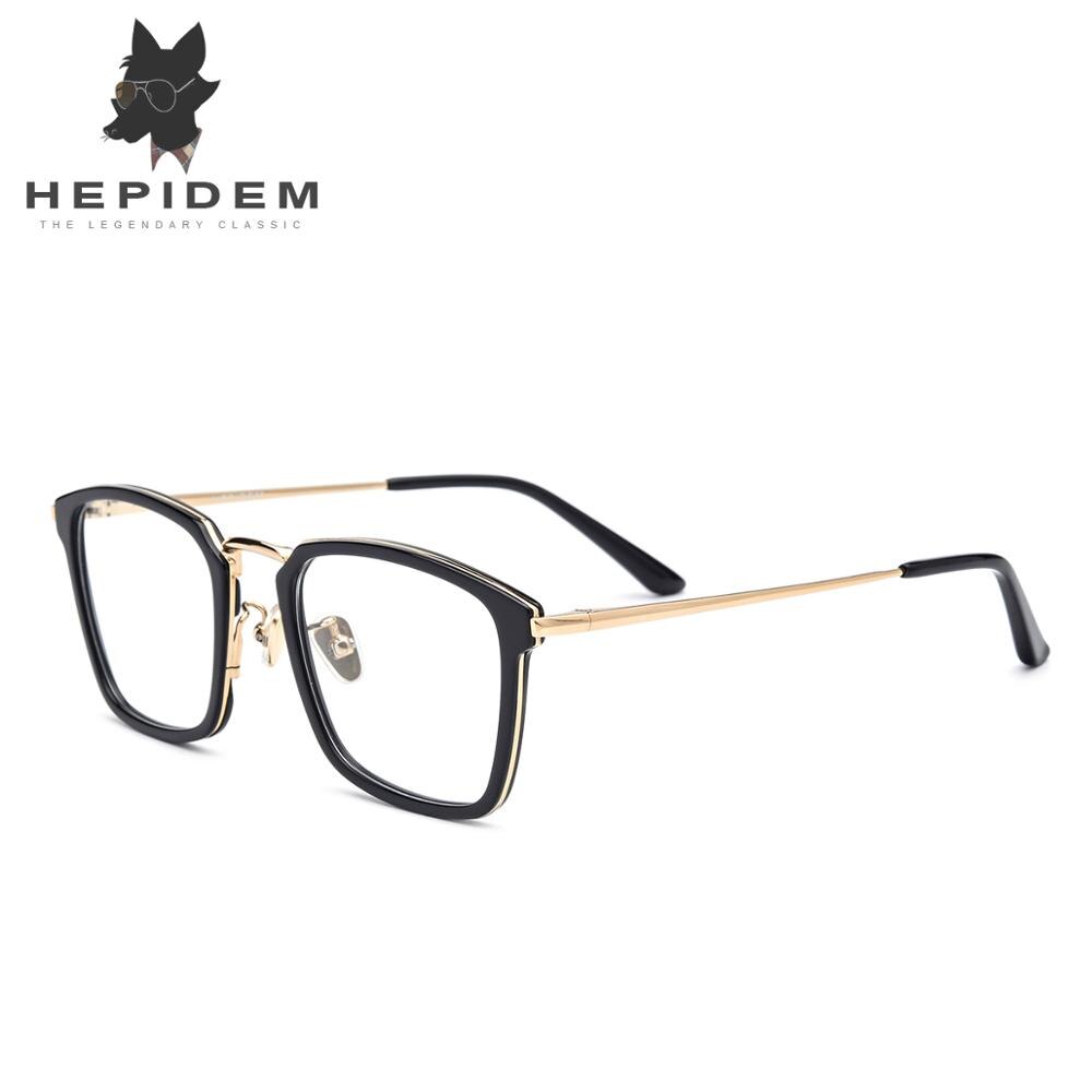 Acetat Optische Gläser Rahmen Männer Platz Brillen Frauen Streber Myopie Brille Edelstahl Brillen: Schwarz Gold