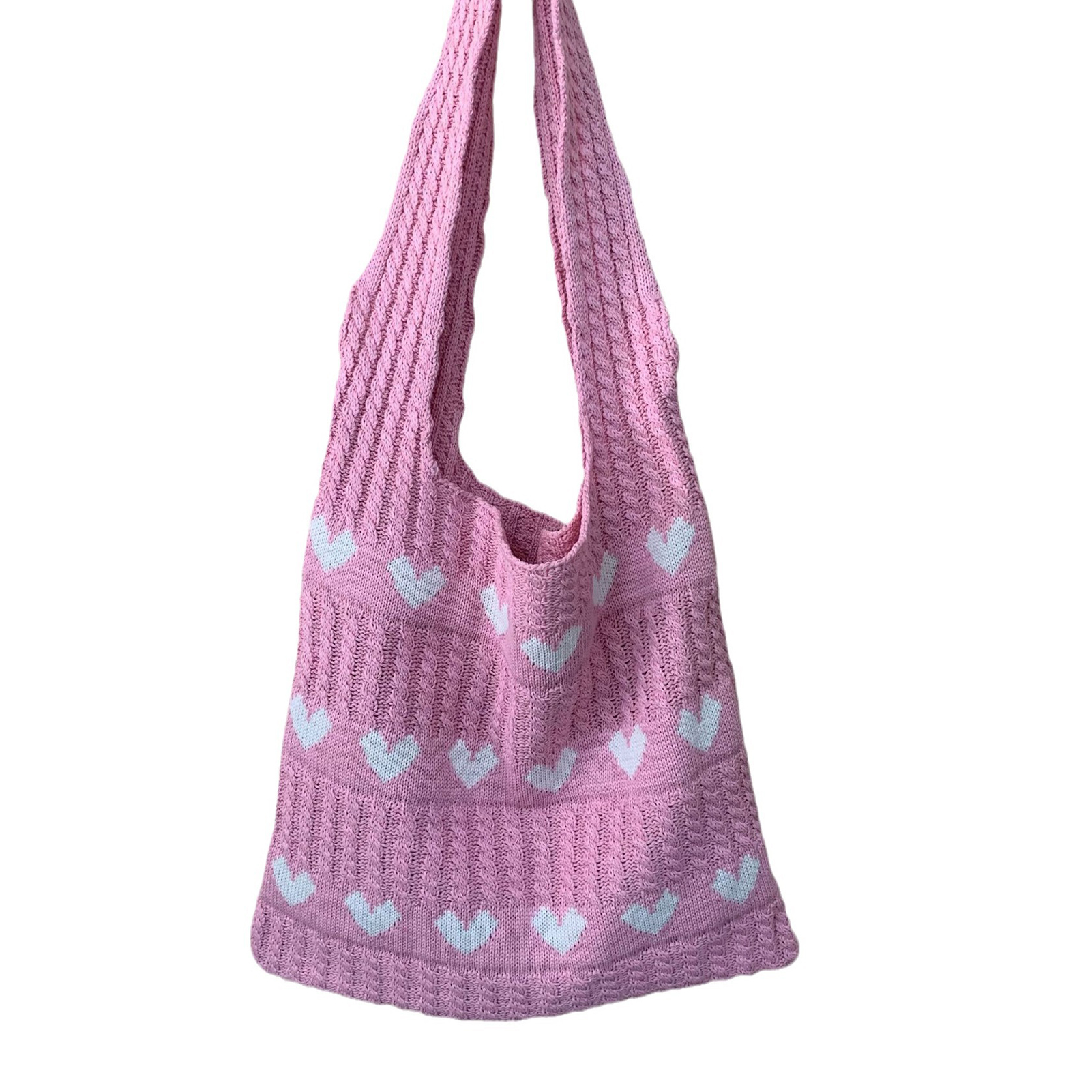 Casual gebreide handtassen Vrouwelijke grote capaciteit bakken Damesschoudertas Herfst Winter Tas Portemonnees Casual boodschappakket: Beige