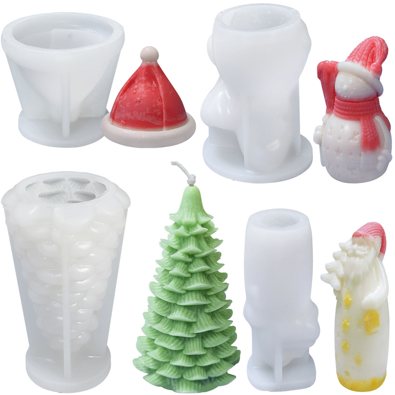 Stampo per candele in silicone 3D albero di Natale pupazzo di neve Decorazione natalizia fai da te artigianato gesso in resina stampo in argilla di cemento regalo di Natale