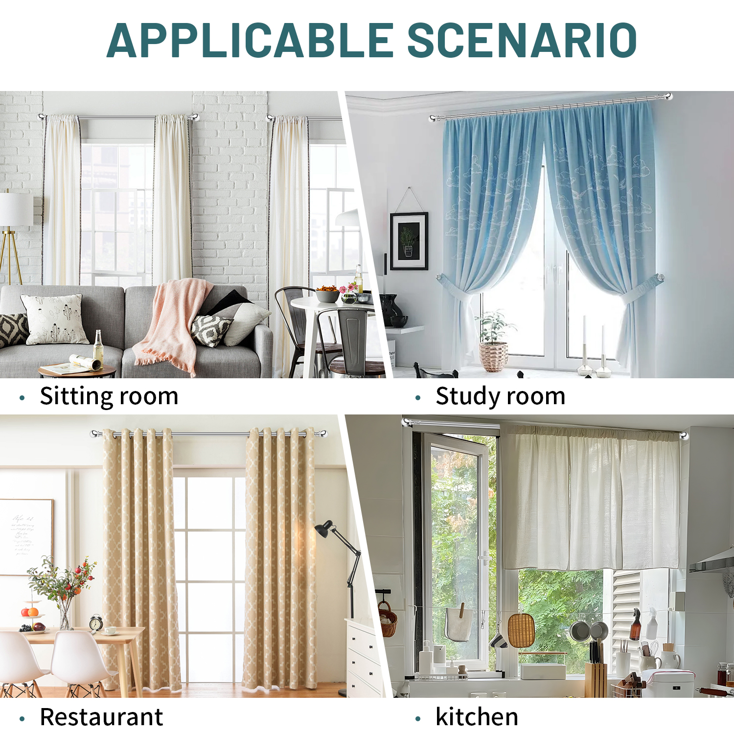 Modern Elegance Matte Silvery Metal Curtain Rods with Brackets,Five dimensions(28-144 inch),Durable curtain rod