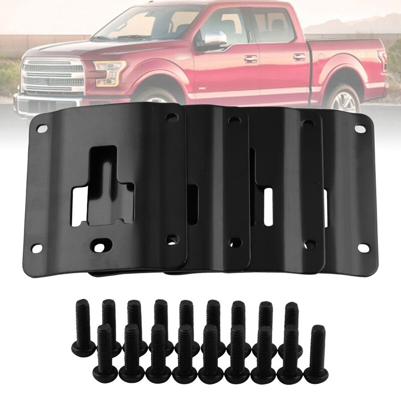 Car Accessories for Ford F150 Raptor Truck Bed Cargo Strap Bracket To ) 4 Plates with Extra Anti-Theft Screws