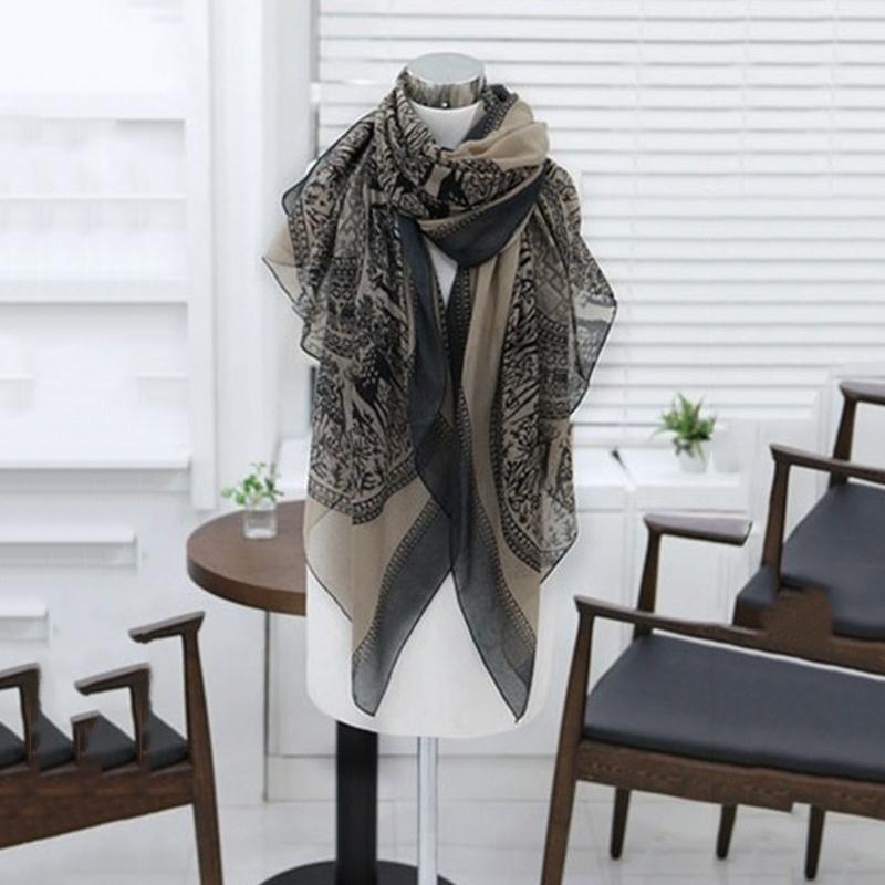 Bufandas estampadas con ciervos, Bufanda a la para mujer de otoño y primavera, chal de seda satinado con hilo Animal, chal, Pashmina, Bufanda: Caqui