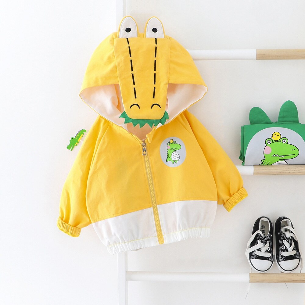 Baby Meisjes Jas Met Lange Mouwen Hooded Dinosaurus Herfst Vesten Jas Kinderen Kids Zuigelingen Jongens Casual Uitloper Casaco S11039: Yellow / 9m