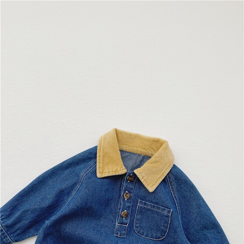 neue Frühjahr Koreanischen Stil Baby Mädchen Jungen Body Denim Lange Ärmel Overall Nette Kinder Kleidung E3994