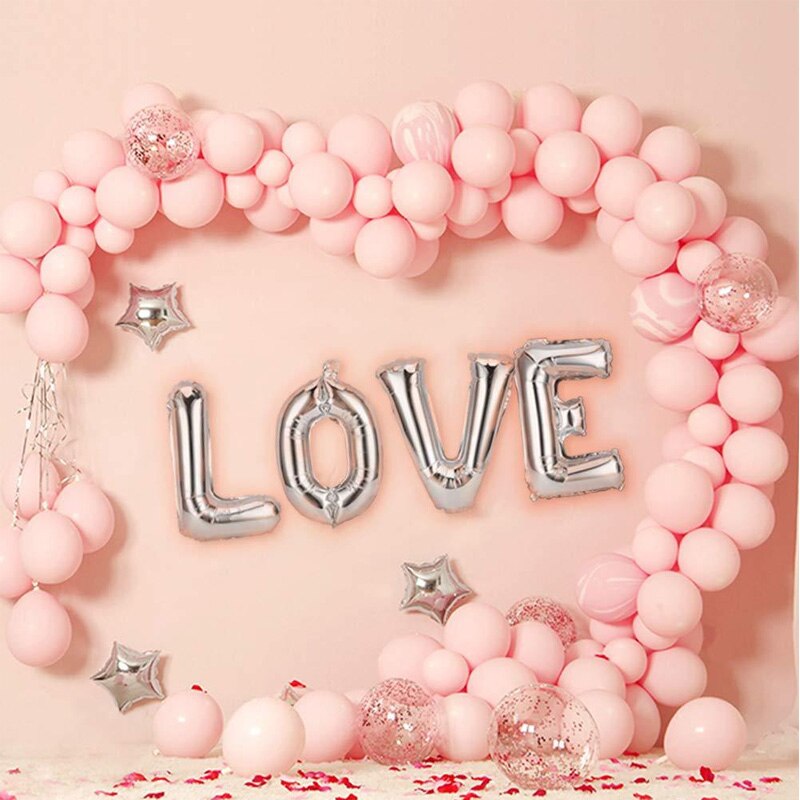 144 Stuks Roze Wit Ballon Boog Krans Set Liefde Ster Hartvormige Folie Ballon Decoratie Bruiloft Baby Shower Feestartikelen