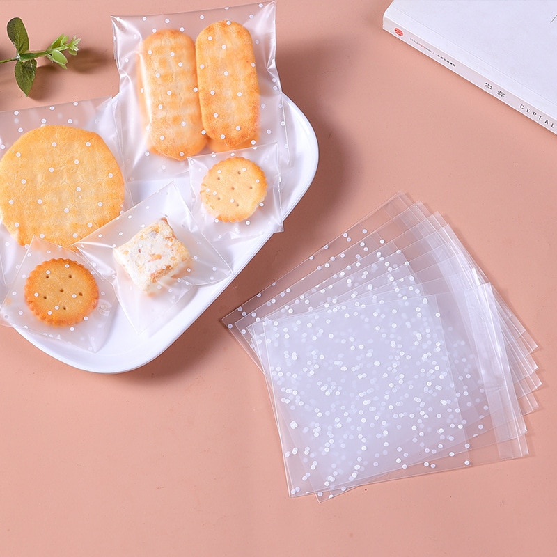 100Pcs Transparante Dot Cookie Plastic Zakken Zelfklevende Diy Koekjes Snack Snoep Pakket Verjaardag Bruiloft Decor Bakken Levert