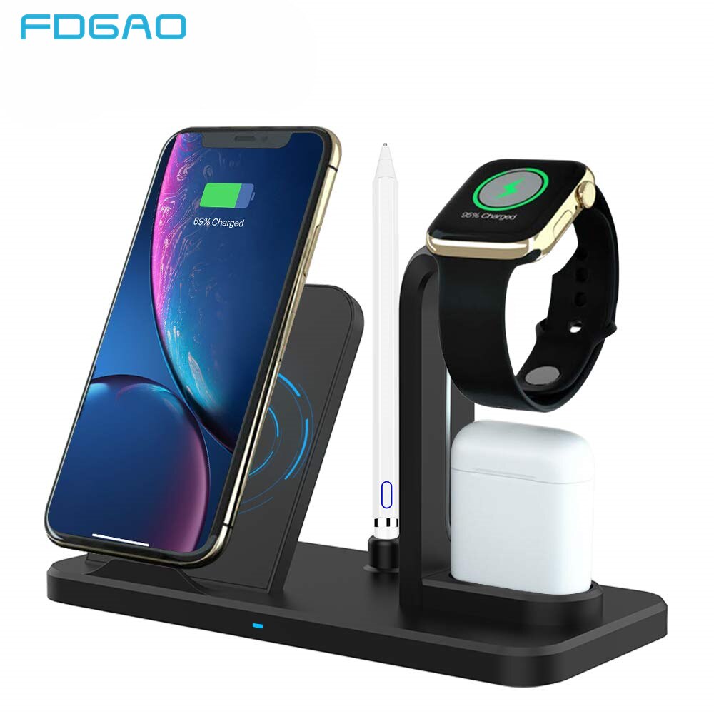 Fdgao 3- i -1 opladerstander til apple watch 5/4/3/2 10w hurtig qi trådløs oplader dockstation til iphone 11 xs xr 8 airpods pro