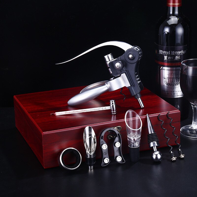 Red Wine Corkscrew Set 9 pcs/set Zinc Alloy Rabbit Shape Red Wine Opener Tools Luxury Wooden Box Packaging