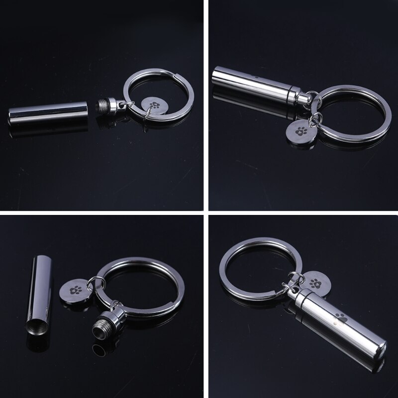 Stainless Steel Cylinder Urn Keychain Key Ring for Pet Dog Cat Ashes Keepsake Memorial Cremation Jewelry for Women Men