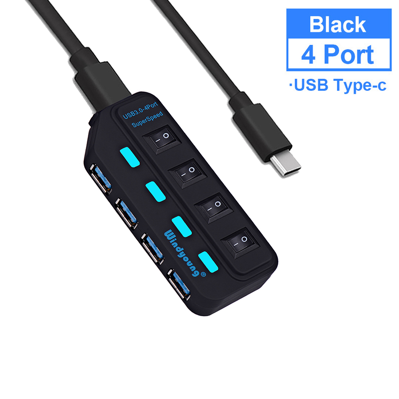 USB 3.0 HUB Typ-C HUB Multi USB Splitter 4/7 Port Expander Mehrere USBC 3 Hab Verwenden Netzteil USB 3.0 Hub mit Schalter für PC: Grün