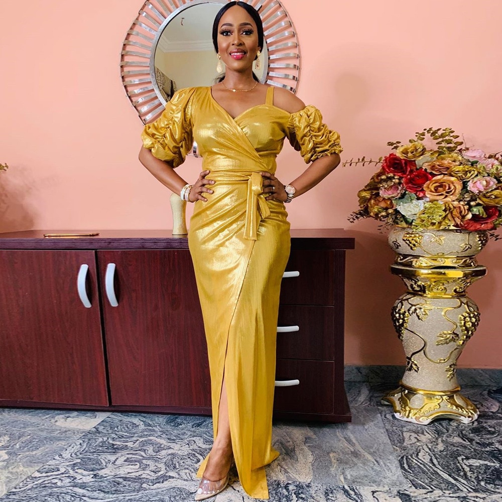 MD Split Sexy Dresses For Women Party African Glitter Gold Maxi Dress Party Gown Slim Dashiki Ladies Clothing European
