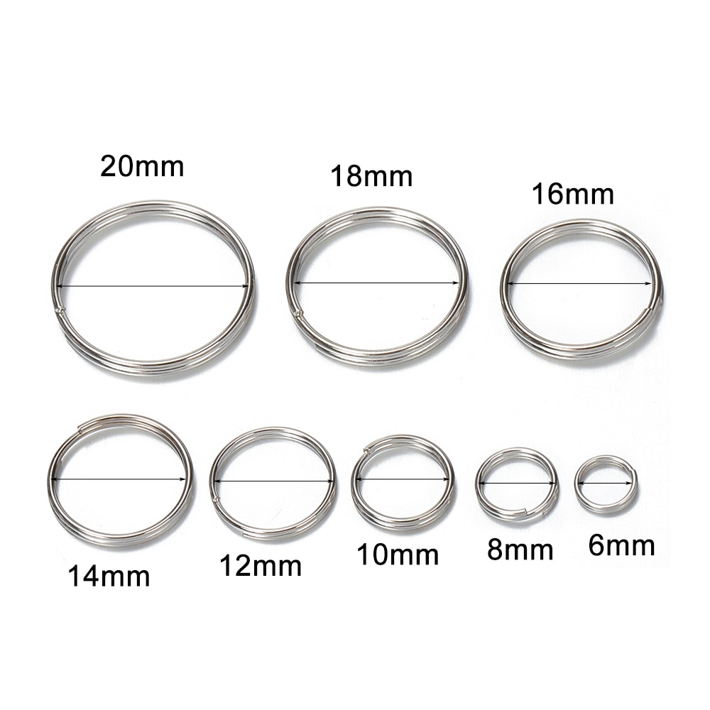 50pcs 304Stainless Steel Key Ring Connector Findings for DIY Keychain Making 10/12/18/20mm Douple Loop Circle Bezel Accessories